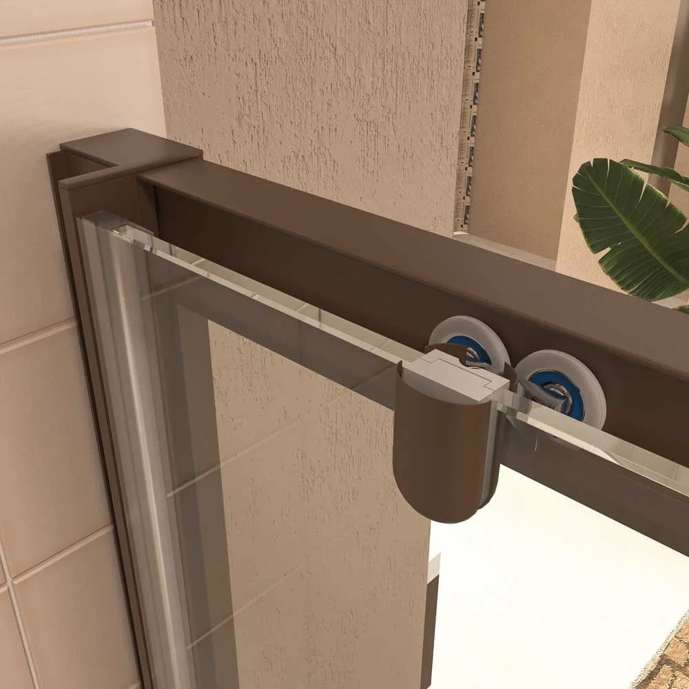 Paroi de douche frontale fixe LINEA1 -1 porte coulissante. Pas de profil inférieur. Finition MARRON – Image 4