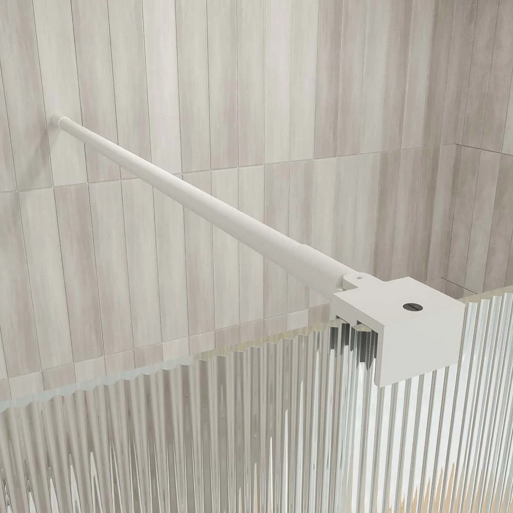 Paroi de douche ANDREA façade 1 fixe- 1 porte coulissante VERRE RAINURÉ roue inférieure. Finition BLANC MAT – Image 6