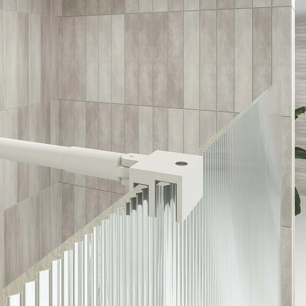 Paroi de douche ANDREA façade 1 fixe- 1 porte coulissante VERRE RAINURÉ roue inférieure. Finition BLANC MAT – Image 8