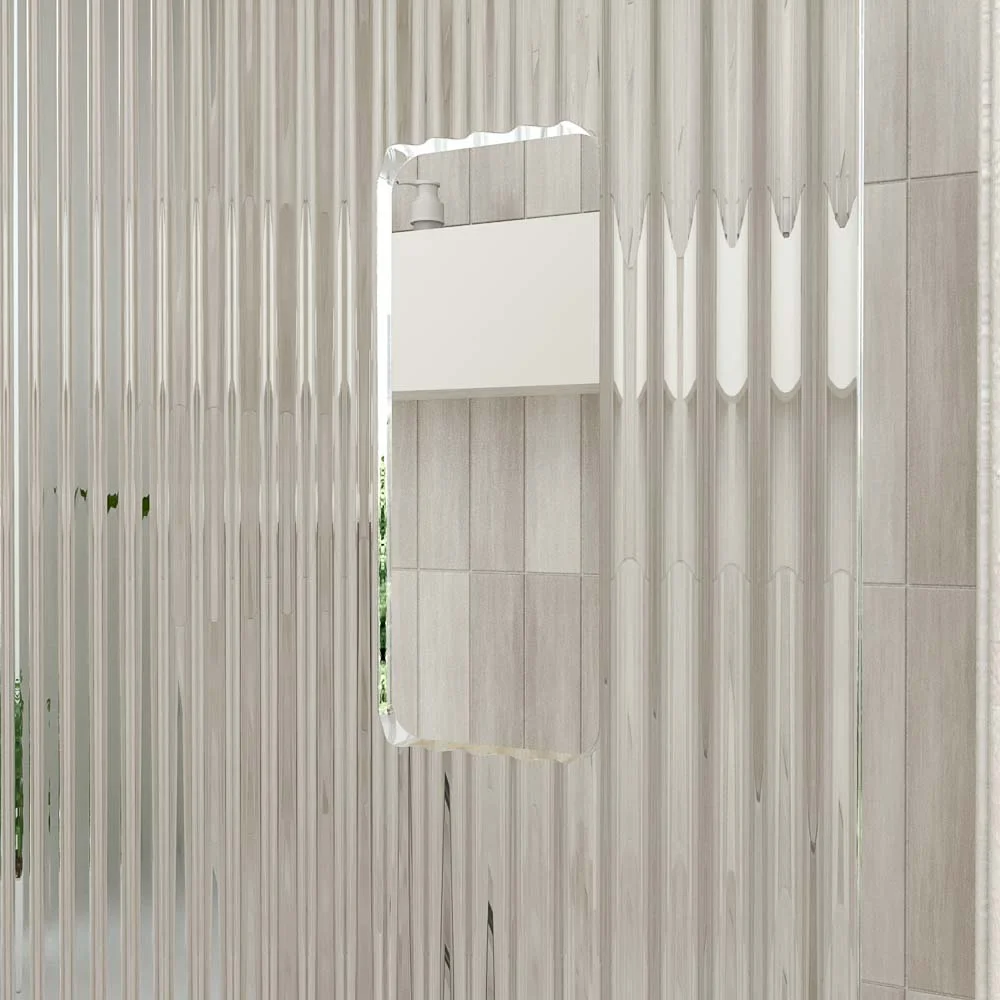 Paroi de douche ANDREA façade 1 fixe- 1 porte coulissante VERRE RAINURÉ roue inférieure. Finition BLANC MAT – Image 2