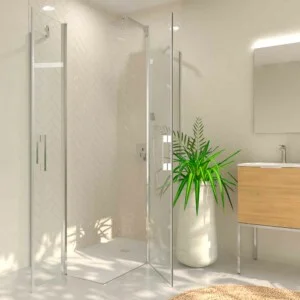 Paroi de douche rectangulaire OPEN 2 fixes – 2 portes battantes sur mesure CHROME BRILLANT