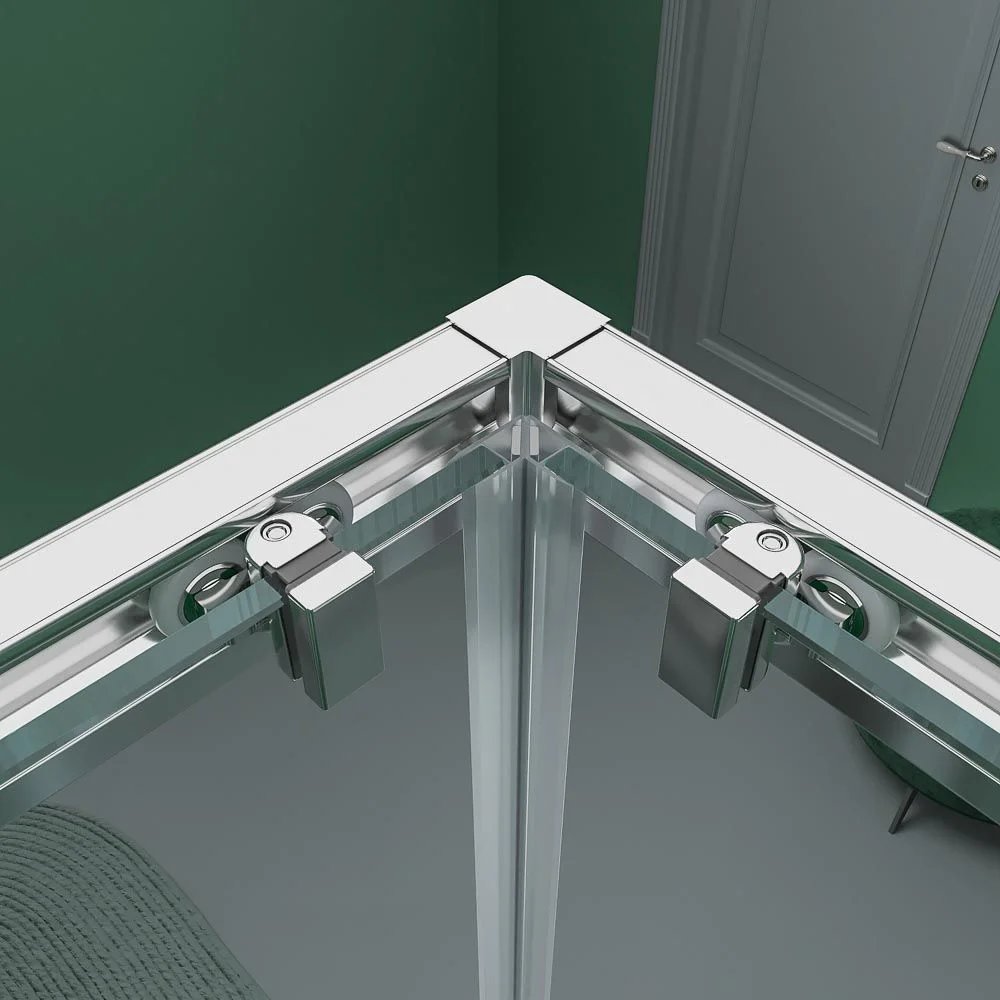 Paroi de douche rectangulaire BASIC ouverture angulaire 2 fixes-2 portes coulissantes. Pas de profil inférieur. Avec traitement anti-calcaire Finition CHROME BRILLANT – Image 2