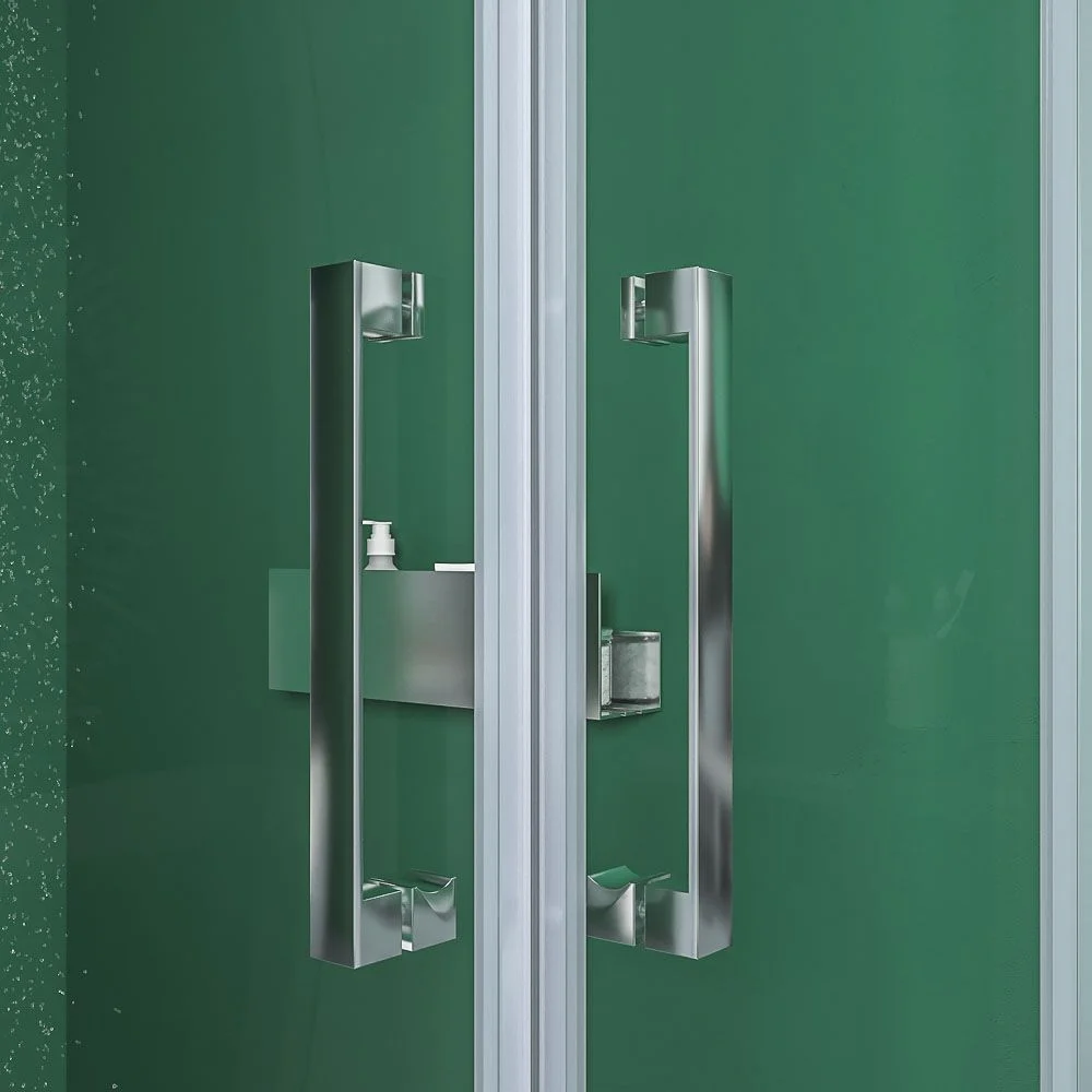 Paroi de douche rectangulaire BASIC ouverture angulaire 2 fixes-2 portes coulissantes. Pas de profil inférieur. Avec traitement anti-calcaire Finition CHROME BRILLANT – Image 4