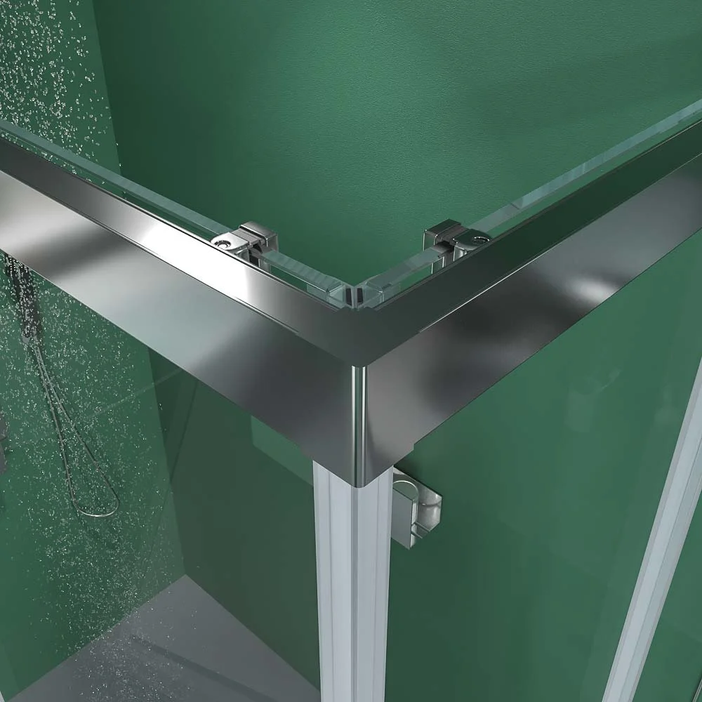 Paroi de douche rectangulaire BASIC ouverture angulaire 2 fixes-2 portes coulissantes. Pas de profil inférieur. Avec traitement anti-calcaire Finition CHROME BRILLANT – Image 5