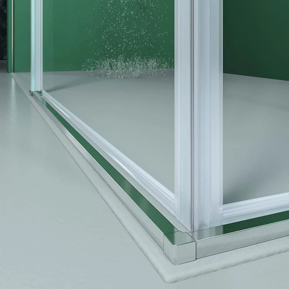Paroi de douche rectangulaire BASIC ouverture angulaire 2 fixes-2 portes coulissantes. Pas de profil inférieur. Avec traitement anti-calcaire Finition CHROME BRILLANT – Image 8