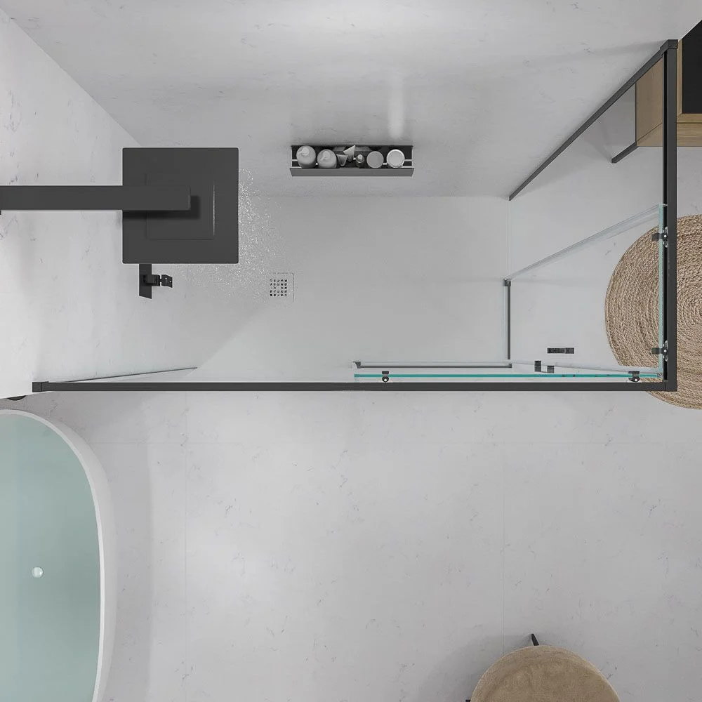 Paroi de douche rectangulaire BASIC ouverture angulaire 2 fixes-2 portes coulissantes. Pas de profil inférieur. Avec traitement anti-calcaire Finition NOIR MAT – Image 8