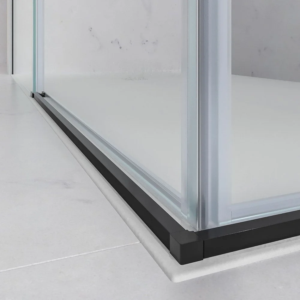 Paroi de douche rectangulaire BASIC ouverture angulaire 2 fixes-2 portes coulissantes. Pas de profil inférieur. Avec traitement anti-calcaire Finition NOIR MAT – Image 5