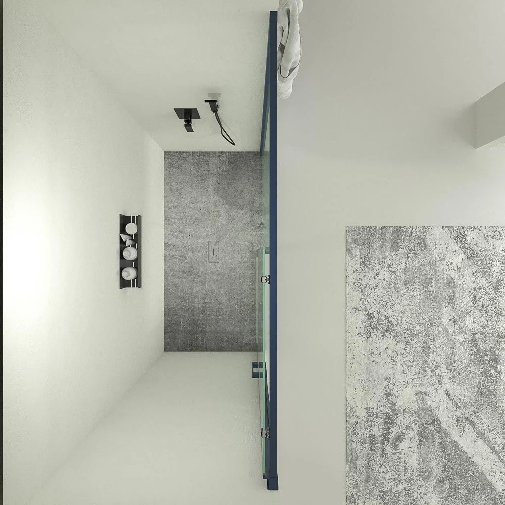 Paroi de douche frontale fixe LINEA1 -1 porte coulissante. Pas de profil bas. Finition BLEU SAPHIR – Image 6
