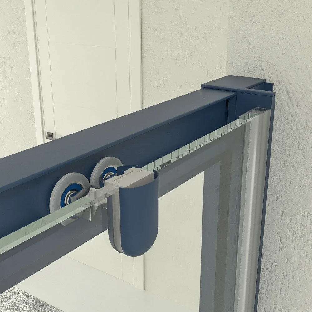 Paroi de douche frontale fixe LINEA1 -1 porte coulissante. Pas de profil bas. Finition BLEU SAPHIR – Image 5