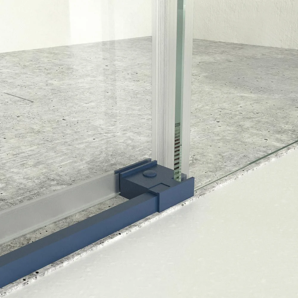 Paroi de douche frontale fixe LINEA1 -1 porte coulissante. Pas de profil bas. Finition BLEU SAPHIR – Image 4
