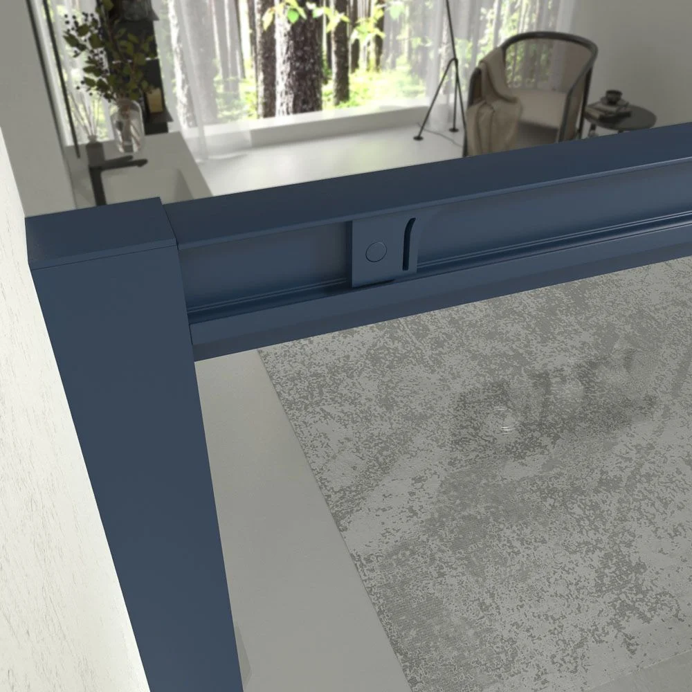 Paroi de douche frontale fixe LINEA1 -1 porte coulissante. Pas de profil bas. Finition BLEU SAPHIR – Image 3