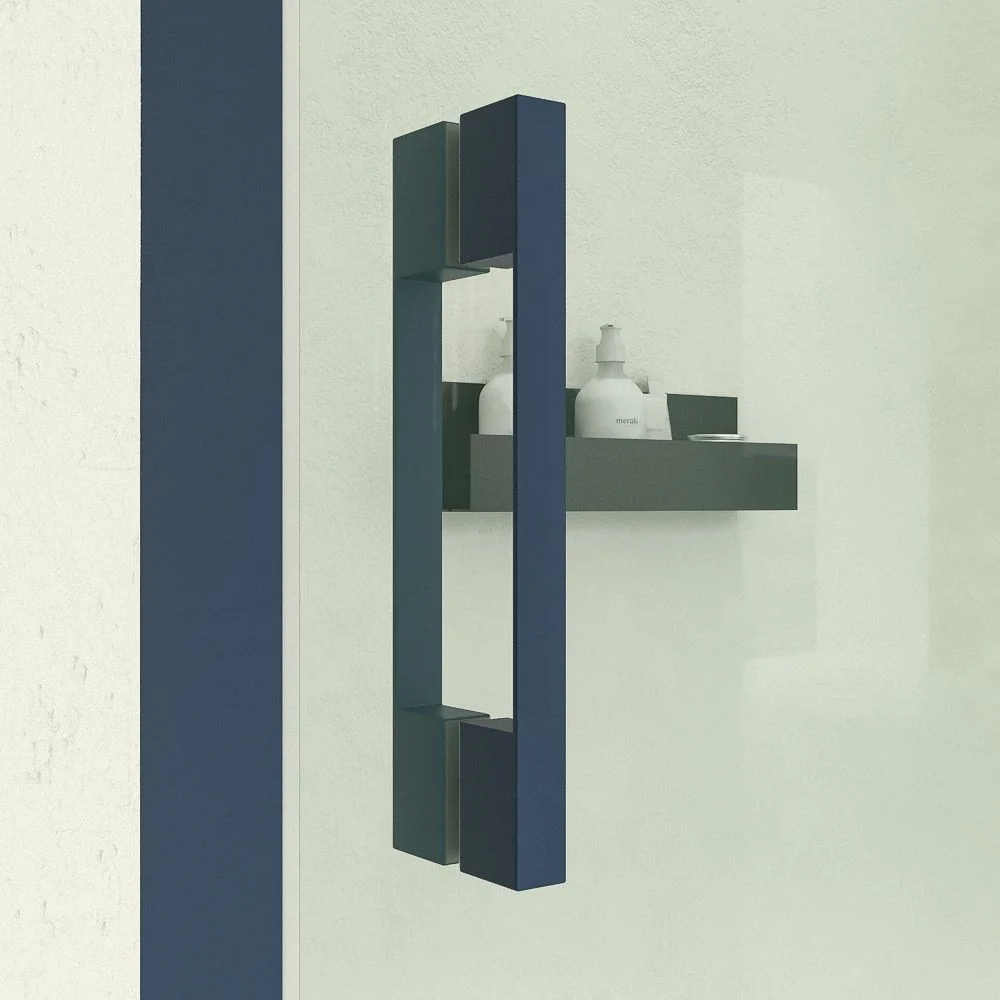 Paroi de douche frontale fixe LINEA1 -1 porte coulissante. Pas de profil bas. Finition BLEU SAPHIR – Image 2