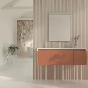 Meuble de salle de bain BINARIO suspendu 3 tiroirs finition ROUGE BEIGE