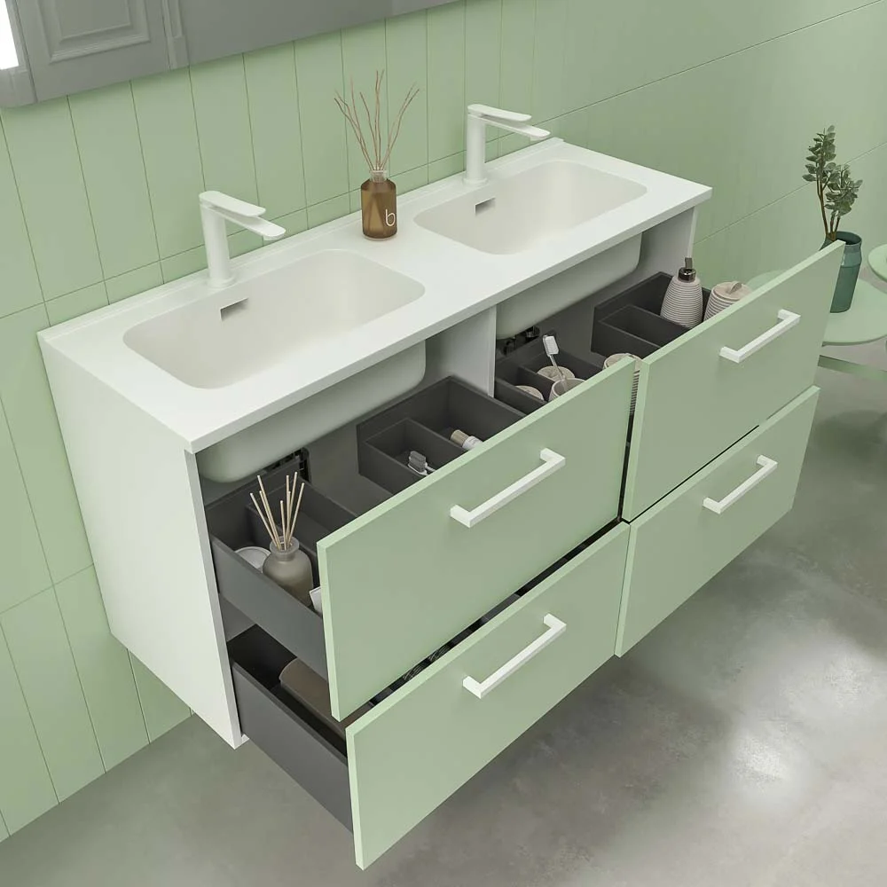Meuble de salle de bain NEXO suspendu 4 tiroirs VERDE OPALO – Image 2