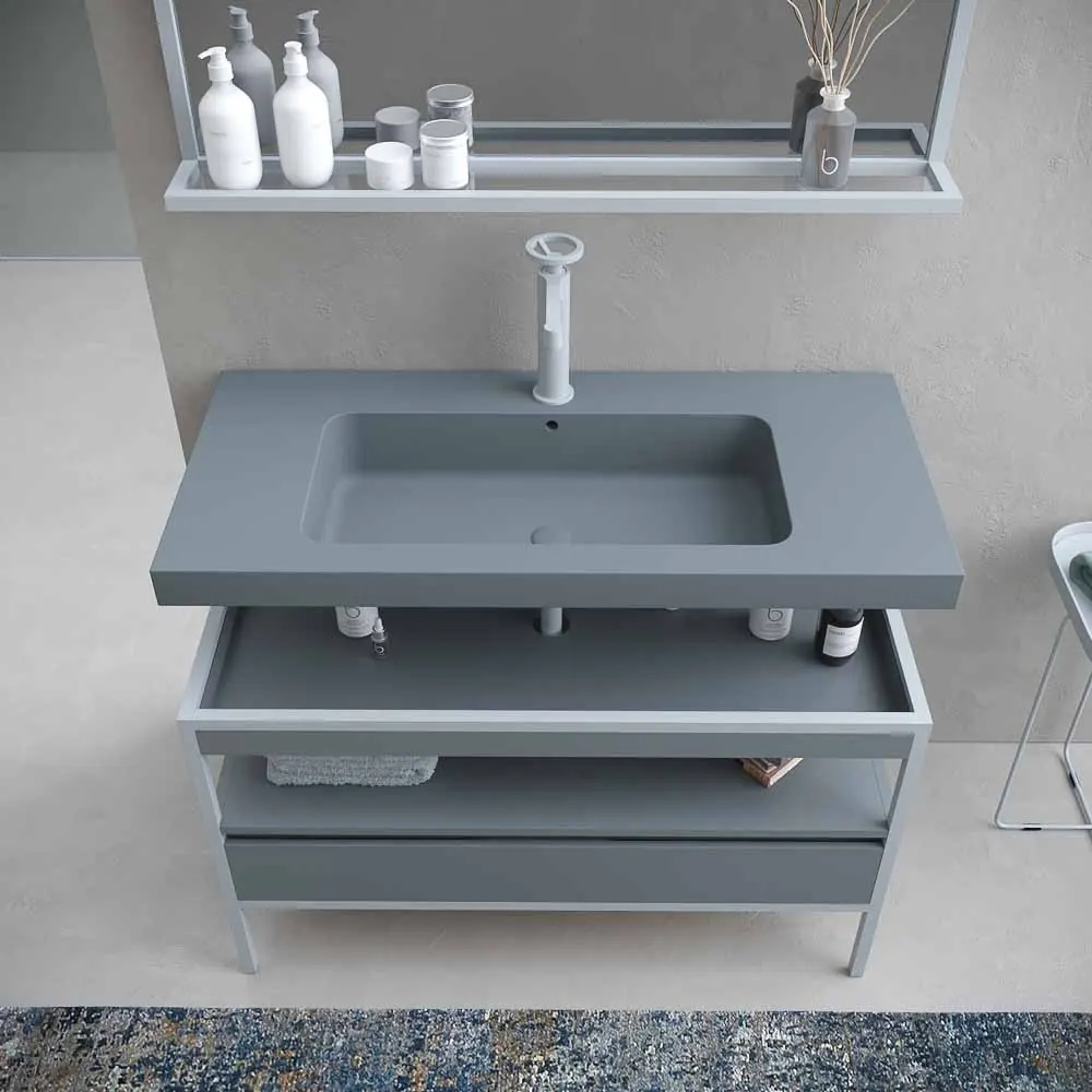 INDEX meuble de salle de bain structure pieds vasque suspendue 1 tiroir CEMENT GREY – GRAPHITE – Image 4