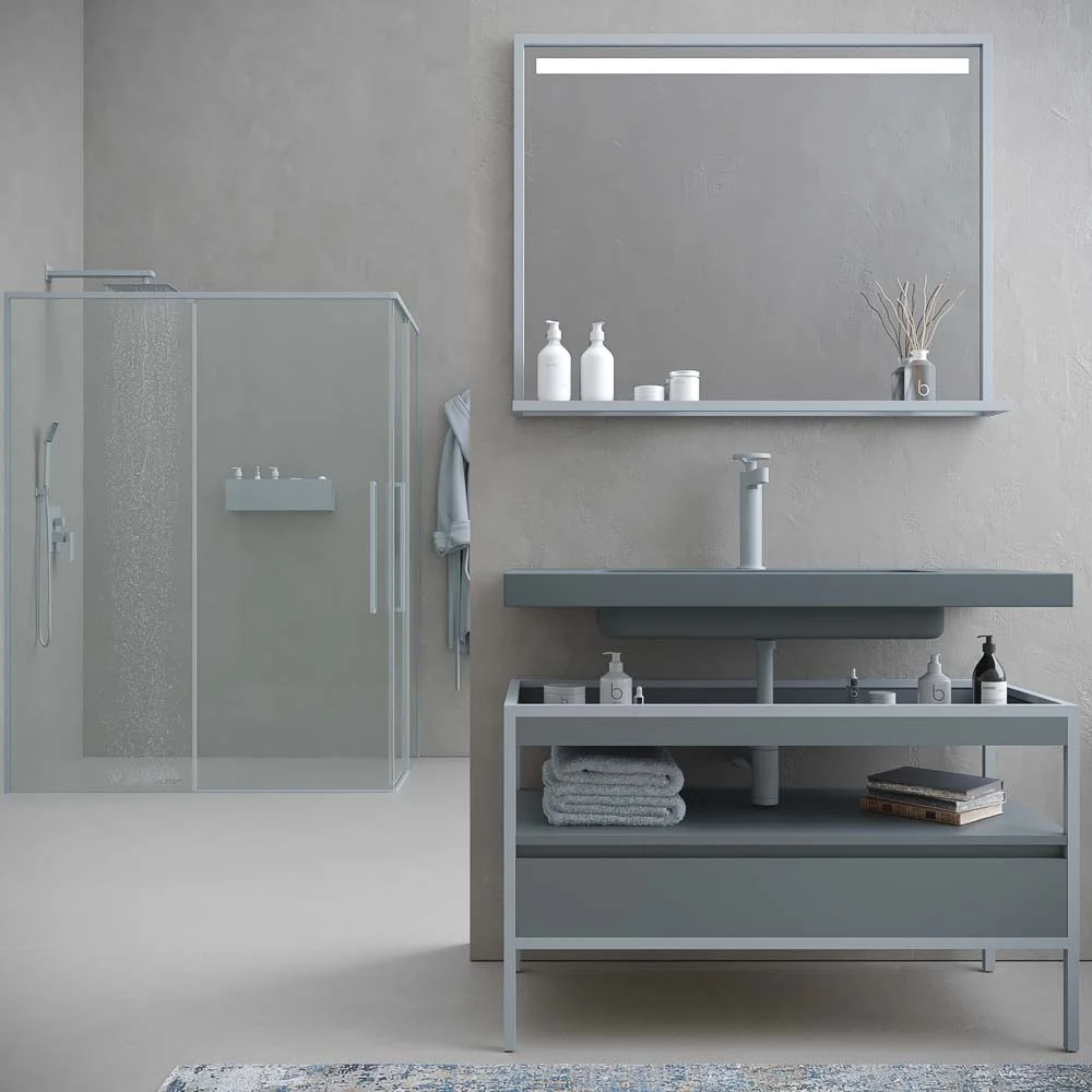 INDEX meuble de salle de bain structure pieds vasque suspendue 1 tiroir CEMENT GREY – GRAPHITE
