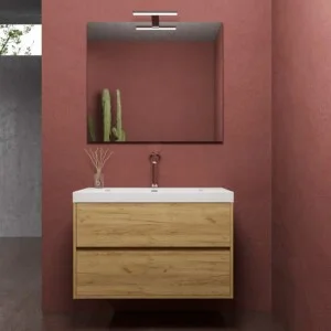 Meuble de salle de bain suspendu 2 tiroirs CARMEN avec vasque en résine finition CHÊNE CLAIR