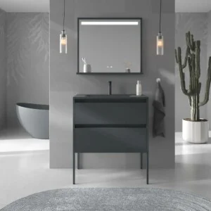 Meuble de salle de bain sur pieds 2 tiroirs SMILE avec vasque Solid Surface GRAPHITE