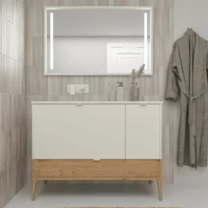 Meuble de salle de bain sur pieds VICENT 2 tiroirs / 1 porte à poser Solid Surface