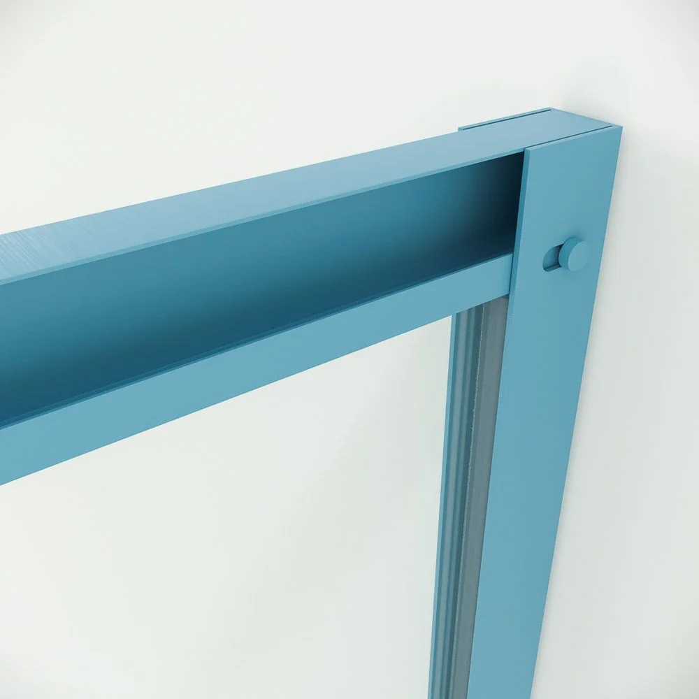 Paroi de douche rectangulaire PETRA 2 fixes – 2 portes coulissantes en verre 6 mm. ACIER INOXYDABLE finition BLEU CLAIR MAT – Image 6