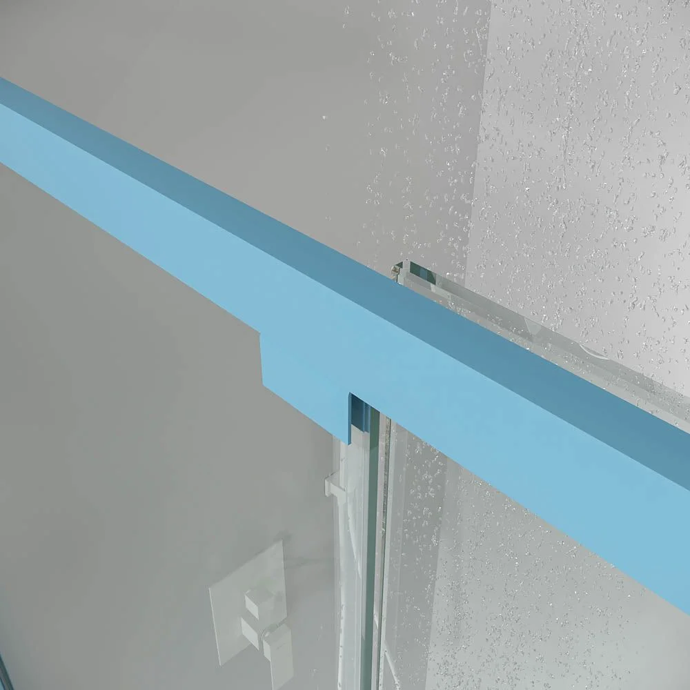 Paroi de douche rectangulaire PETRA 2 fixes – 2 portes coulissantes en verre 6 mm. ACIER INOXYDABLE finition BLEU CLAIR MAT – Image 5