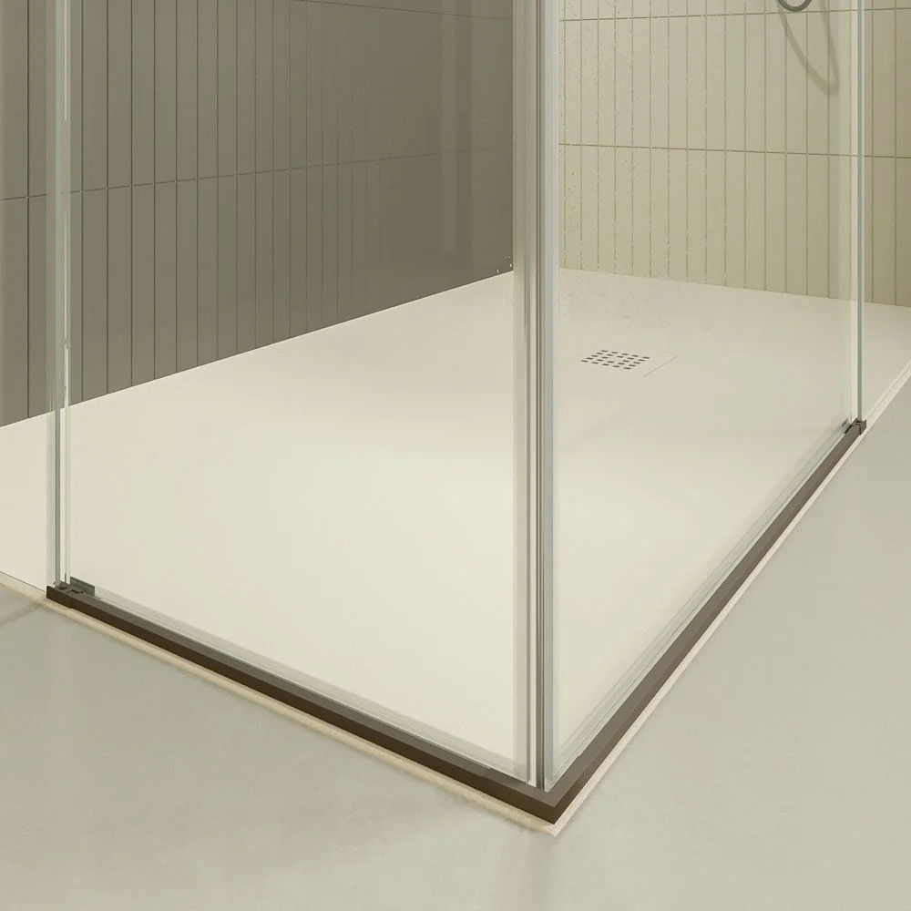 Paroi de douche rectangulaire PETRA 2 fixes – 2 portes coulissantes en verre 6 mm. Finition DEVISE MAT EN ACIER INOXYDABLE – Image 4