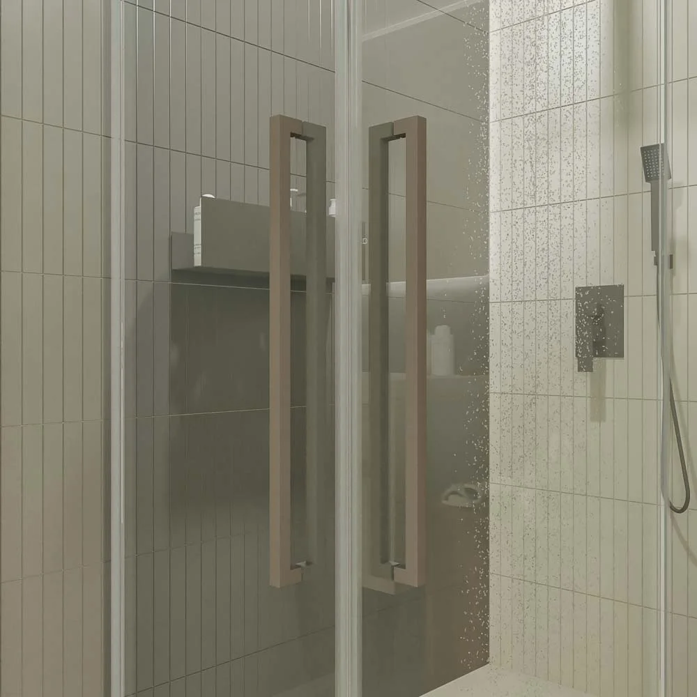 Paroi de douche rectangulaire PETRA 2 fixes – 2 portes coulissantes en verre 6 mm. Finition DEVISE MAT EN ACIER INOXYDABLE – Image 5
