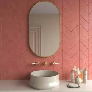 Miroir ovale FLOCK sans lumière, avec bord ou cadre peint et finition dorée, avec protection anti-corrosion