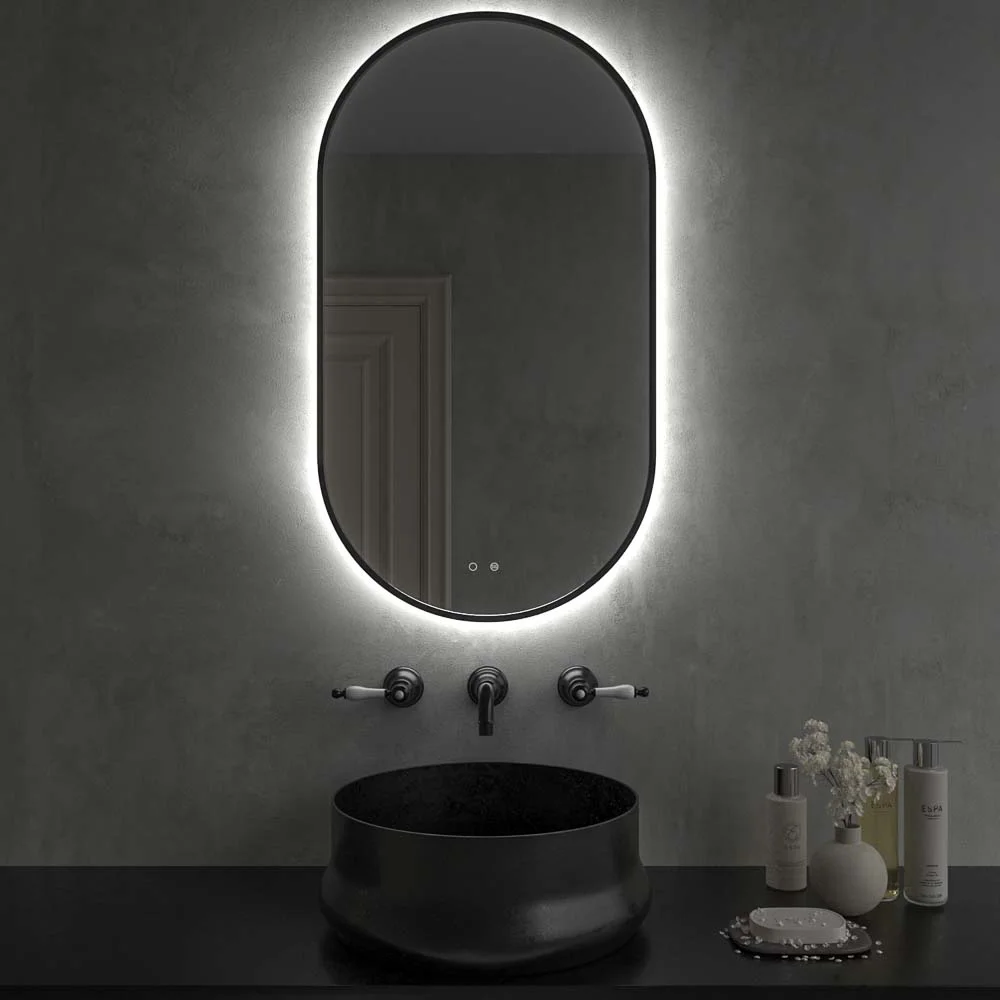 Miroir elliptique GREG avec lumière avec bord périmétrique NOIR