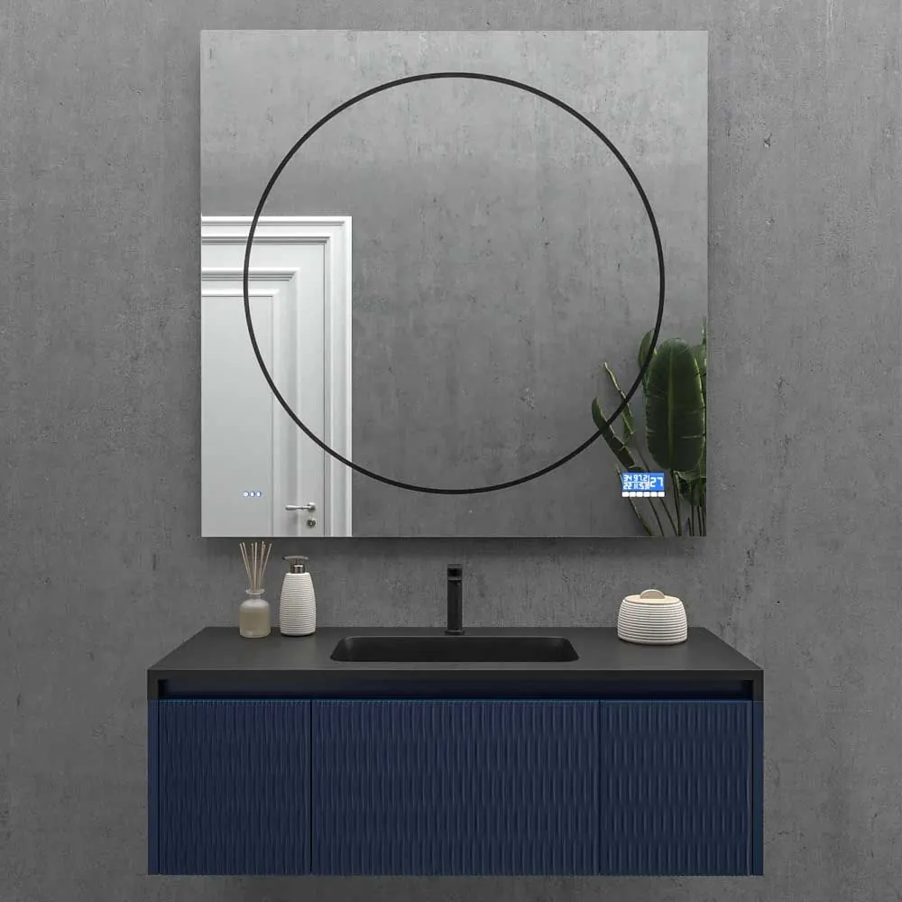 Miroir personnalisé KANT avec lumière LED périmétrique arrière avec anneau intérieur doré ou noir. Haut-parleurs. Anti-buée. Miroir grossissant. Horloge – Image 4