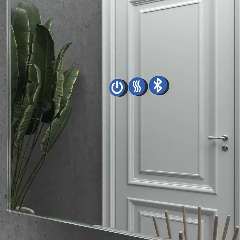 Miroir personnalisé KANT avec lumière LED périmétrique arrière avec anneau intérieur doré ou noir. Haut-parleurs. Anti-buée. Miroir grossissant. Horloge – Image 3