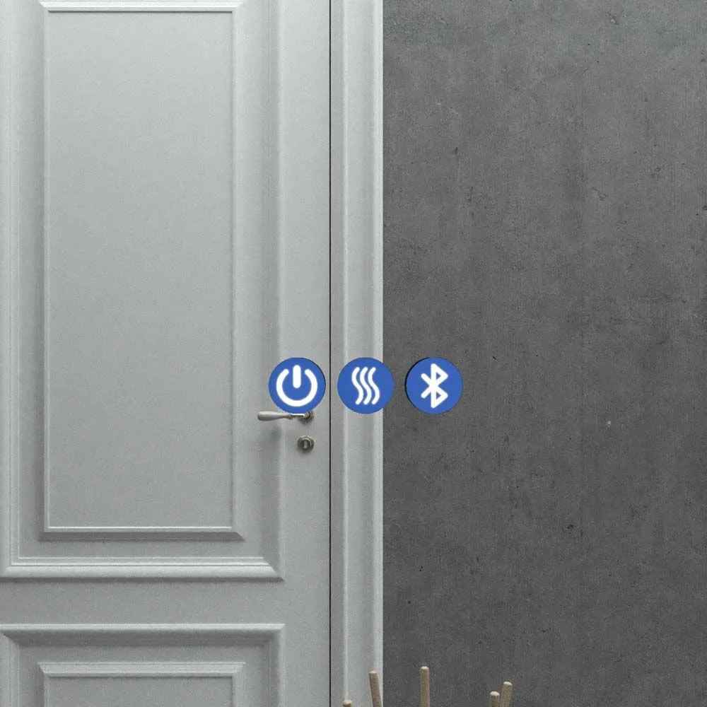 Miroir personnalisé KANT avec lumière LED périmétrique arrière avec anneau intérieur doré ou noir. Haut-parleurs. Anti-buée. Miroir grossissant. Horloge – Image 5