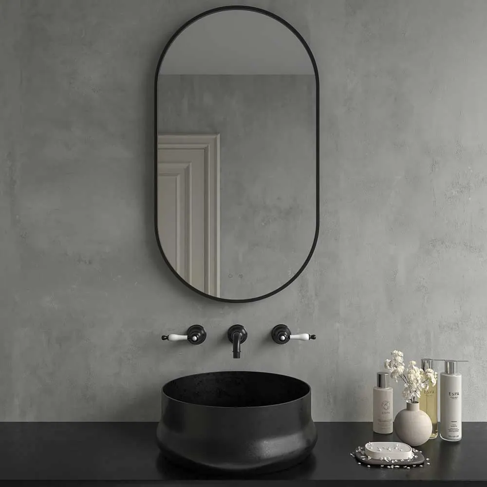 Miroir ovale NINO sans bord peint en noir clair