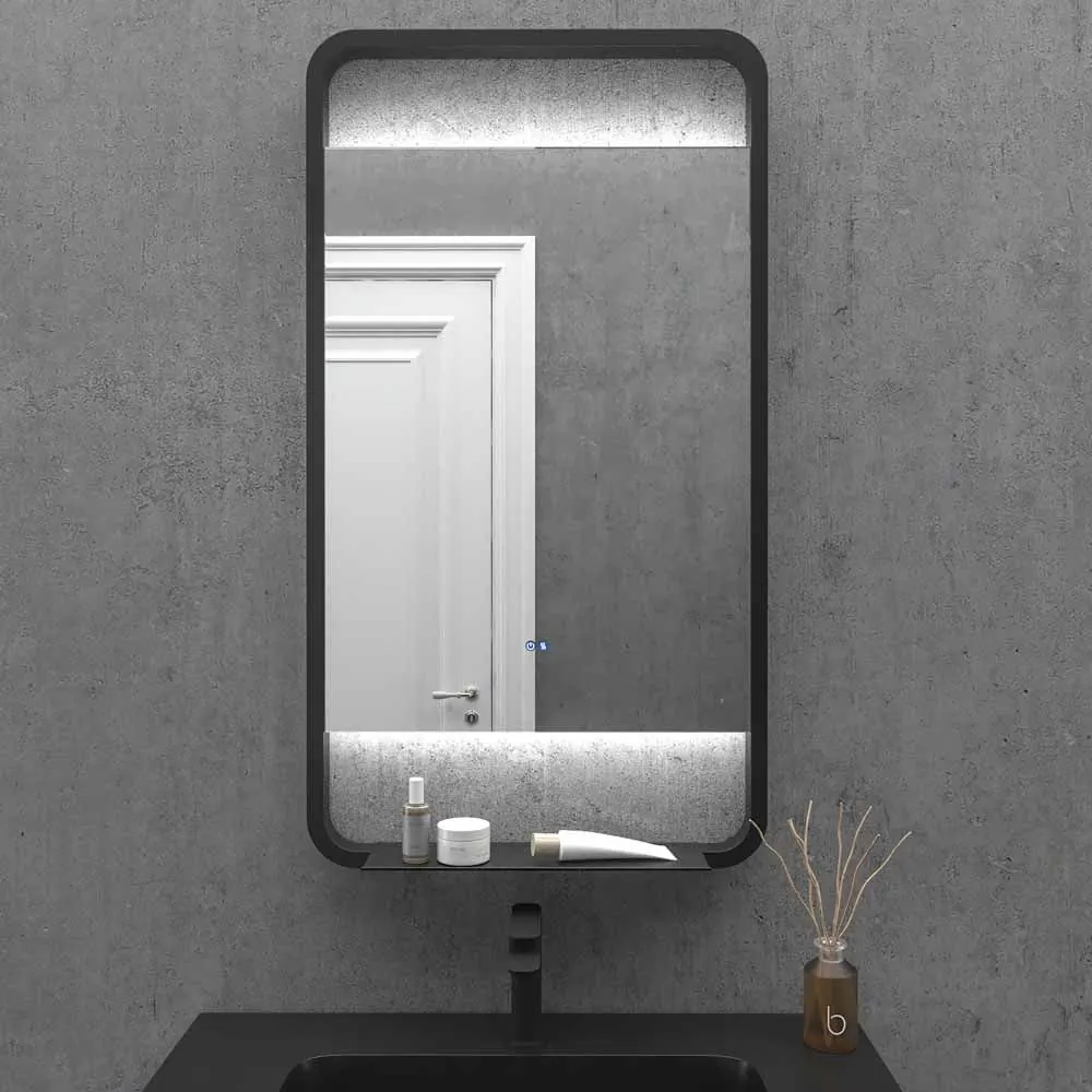 Miroir personnalisé SLIM avec lumière LED arrière supérieure et inférieure. Haut-parleurs. Anti-buée. Miroir grossissant. Horloge . Finition NOIRE – Image 4