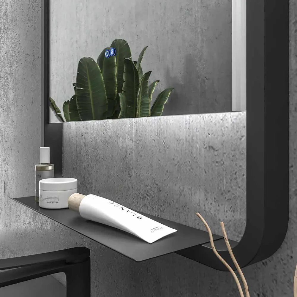 Miroir personnalisé SLIM avec lumière LED arrière supérieure et inférieure. Haut-parleurs. Anti-buée. Miroir grossissant. Horloge . Finition NOIRE – Image 2
