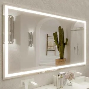 Miroir personnalisé NERINA avec éclairage LED frontal. Haut-parleurs. Miroir grossissant antibuée. Horloge