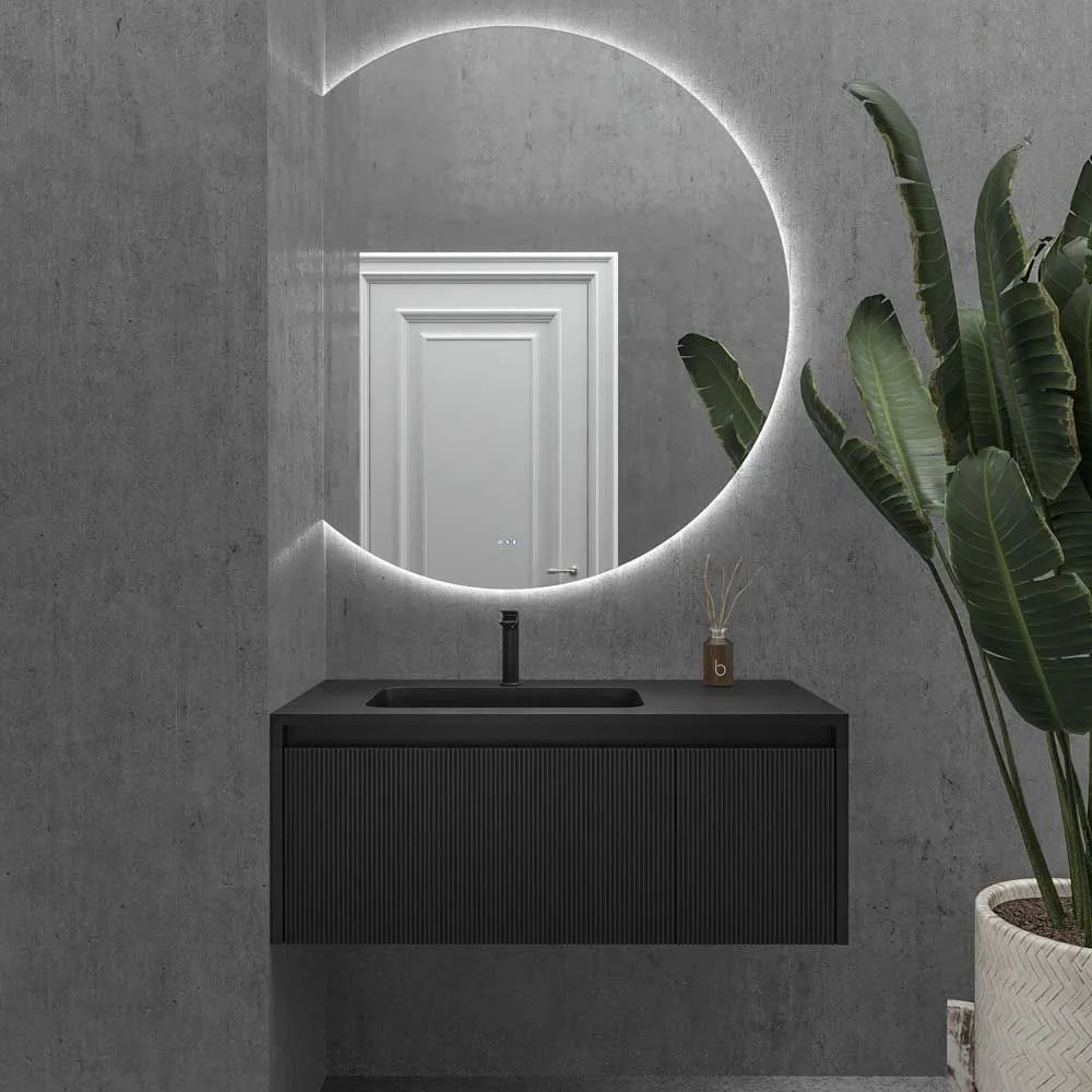 Miroir personnalisé ZEN avec lumière LED périmétrique arrière. Haut-parleurs. Anti-buée. Miroir grossissant. Horloge