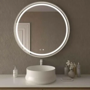 Miroir rond LOUNGE avant à led avec capteur tactile et anti-buée – BLANC MAT Aluminium