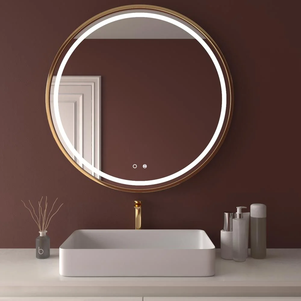 Miroir rond STATUS avant à led avec capteur tactile et anti-buée – CUIVRE MAT ALUMINIUM