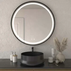 Miroir rond ADELA avant à led avec capteur tactile et anti-buée – NOIR MAT Aluminium - Ø 70