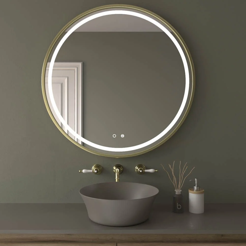 Miroir rond SOLID avant à LED avec capteur tactile et anti-buée – ALUMINIUM OR MAT