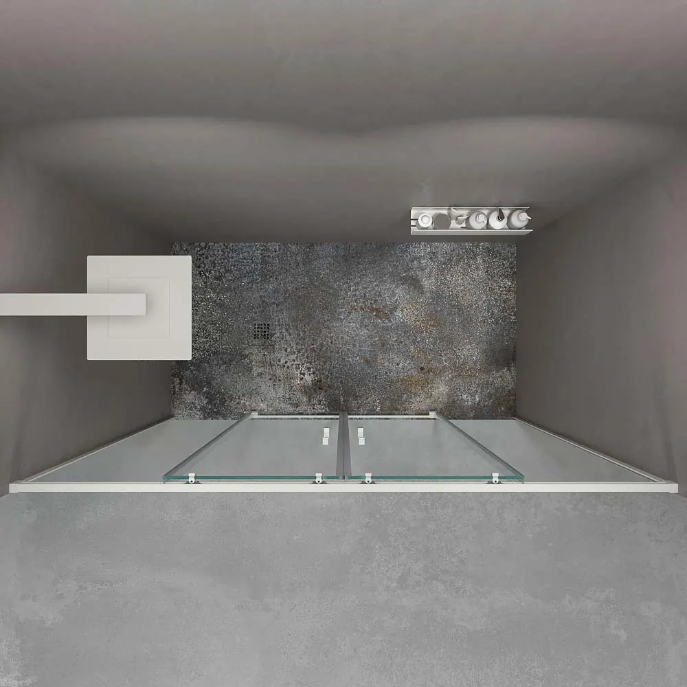 Paroi de douche frontale BASIC 2 fixes -2 portes coulissantes. Pas de profil inférieur. Avec traitement anti-calcaire. Fini BLANC MAT – Image 7