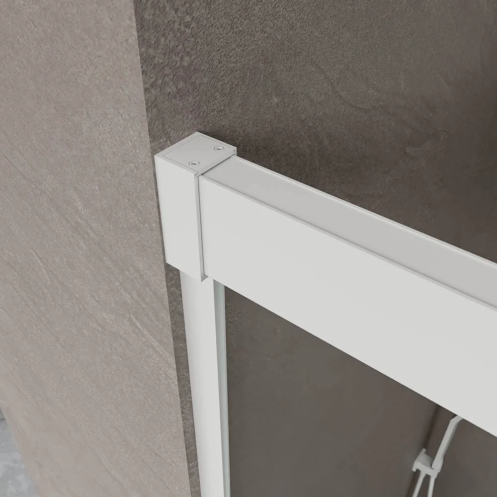 Paroi de douche frontale BASIC 2 fixes -2 portes coulissantes. Pas de profil inférieur. Avec traitement anti-calcaire. Fini BLANC MAT – Image 6