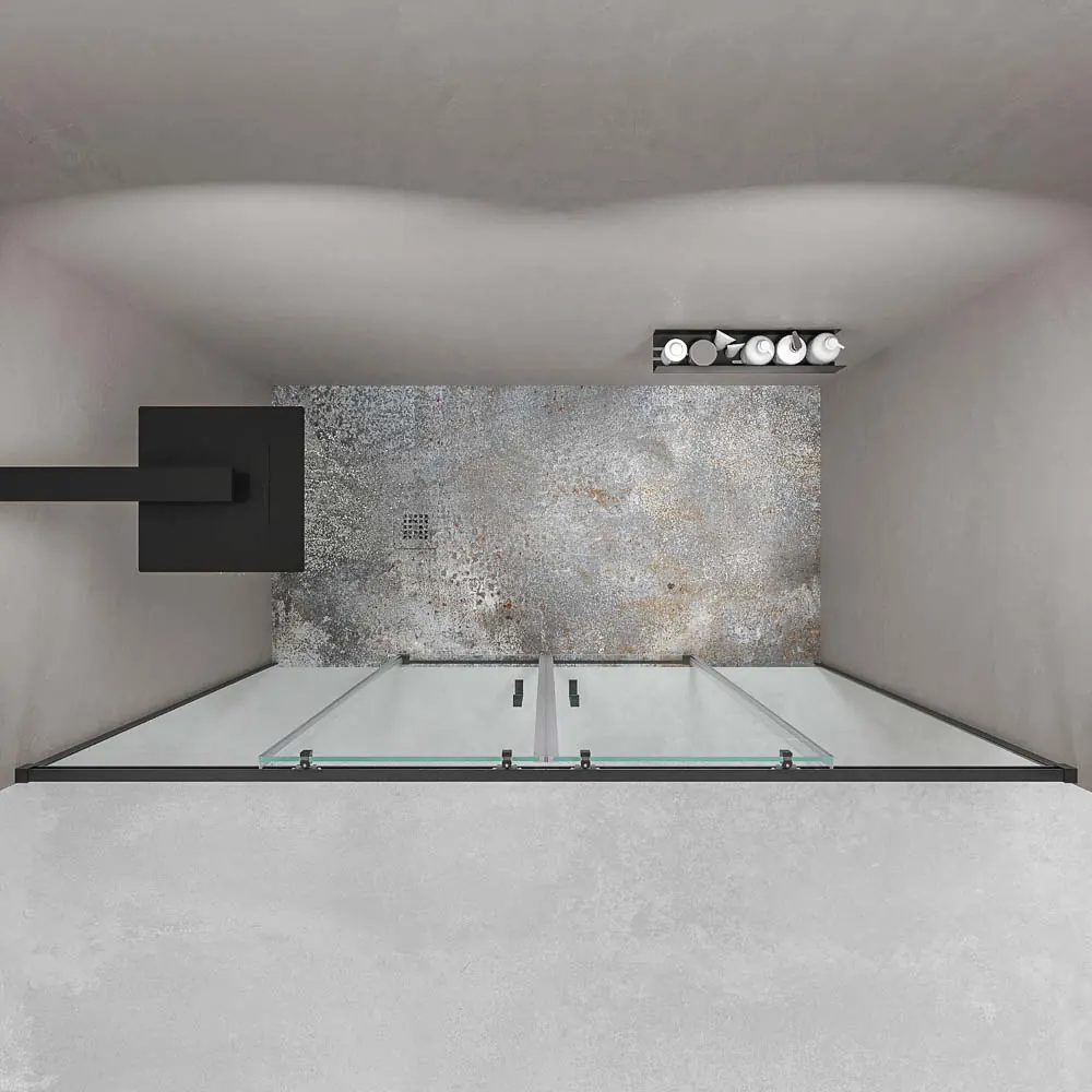 Paroi de douche frontale BASIC 2 fixes -2 portes coulissantes. Pas de profil inférieur. Avec traitement anti-calcaire. Finition NOIR MAT – Image 7