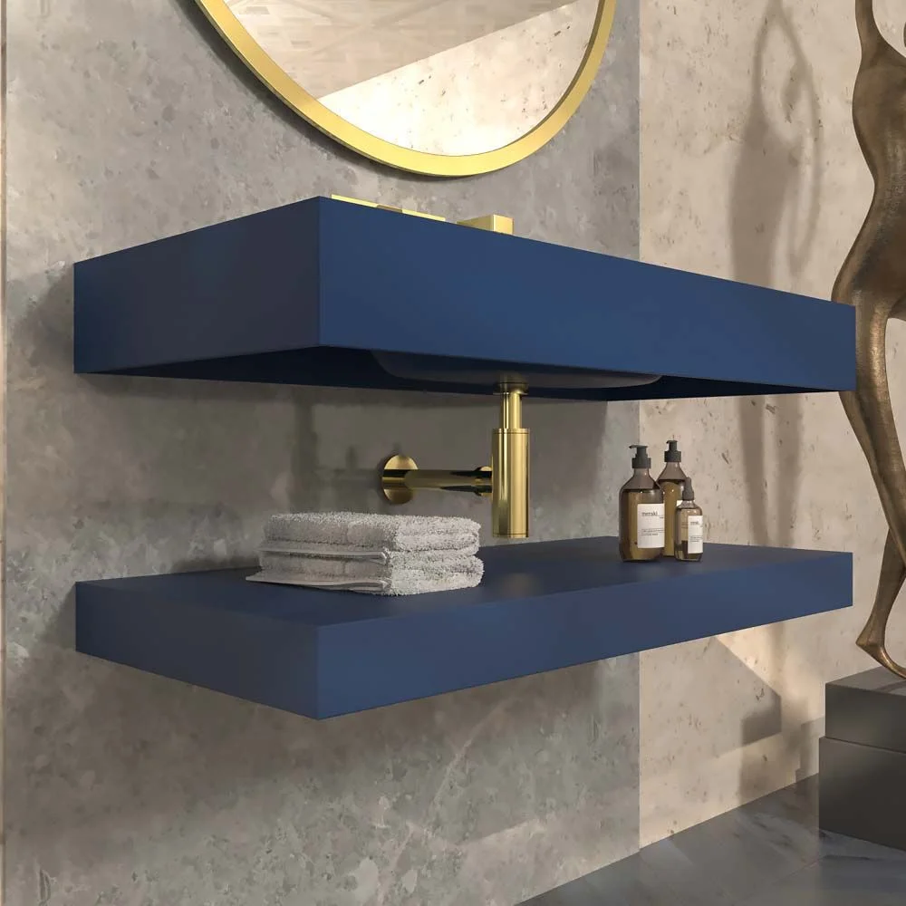 Lavabo suspendu LIDO centré SOLID SURFACE Bleu Cobalt – Image 2