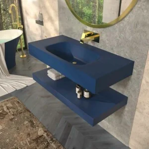 Lavabo suspendu LIDO centré SOLID SURFACE Bleu Cobalt
