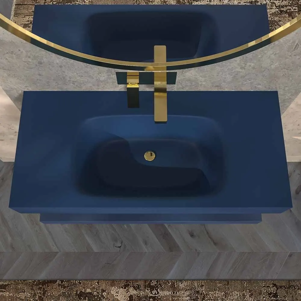 Lavabo suspendu LIDO centré SOLID SURFACE Bleu Cobalt – Image 3