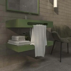 Lavabo suspendu LIDO une vasque centrée avec porte-serviettes SOLID SURFACE Reseda Vert