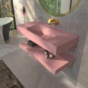 Vasque suspendue LIDO une vasque centrée SOLID SURFACE Rose pâle