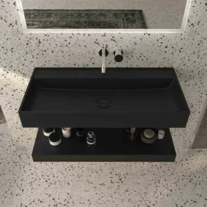Vasque suspendue TOTEM une vasque centrée SOLID SURFACE Noir